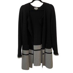 Liz Claiborne Studio Womens XXL Black & Gray Open Front Cardigan Sweater With Po